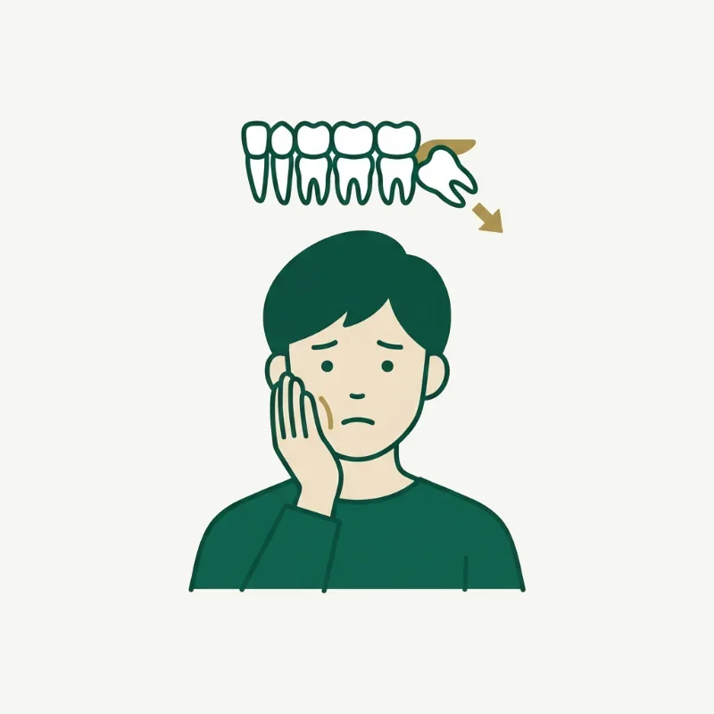横向きに生えた親知らずに悩む男性のイラスト
